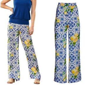 Boston Proper Floral Patterned Wide-Leg Pants